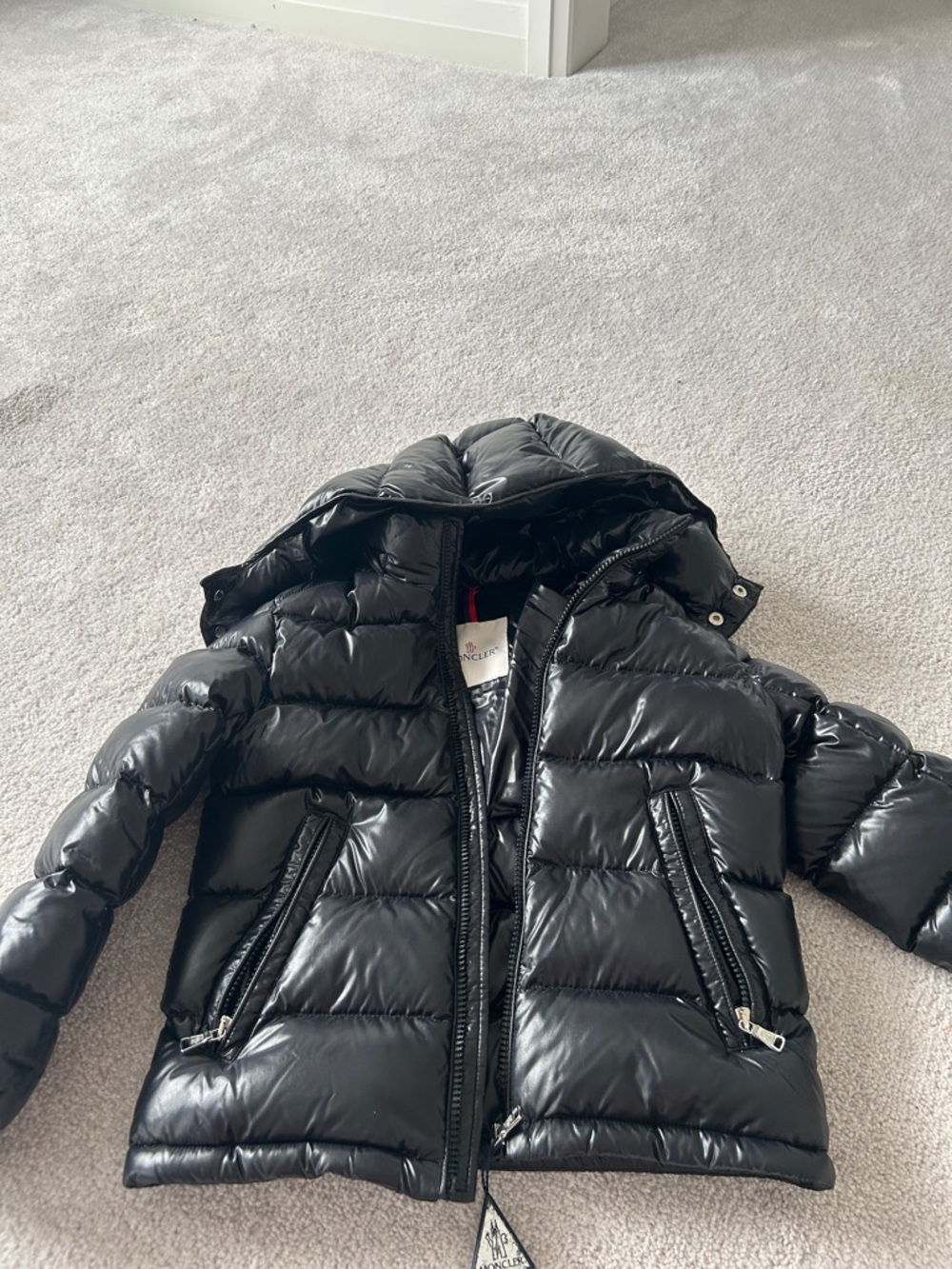 Moncler Kids Shiny Black Hooded Puffer Jacket